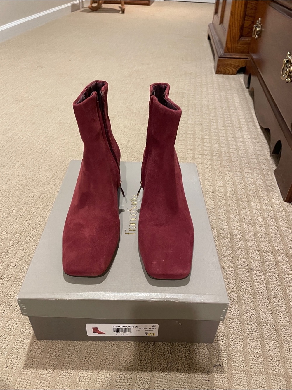 Franco SartoWomen's Burgundy Suede Square-Toe Ankle Boots